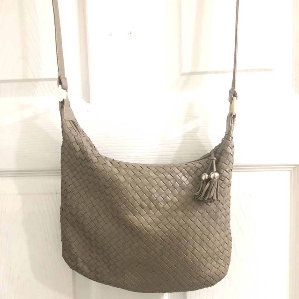 Ganson cross weave leather shoulder bag